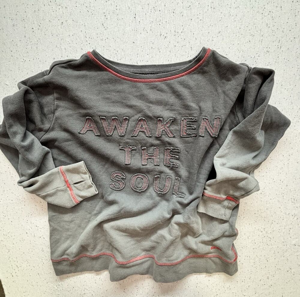 Y2K Natural Life Awaken The Soul Gray Mineral Wash Sweatshirt Contrast Stitch S